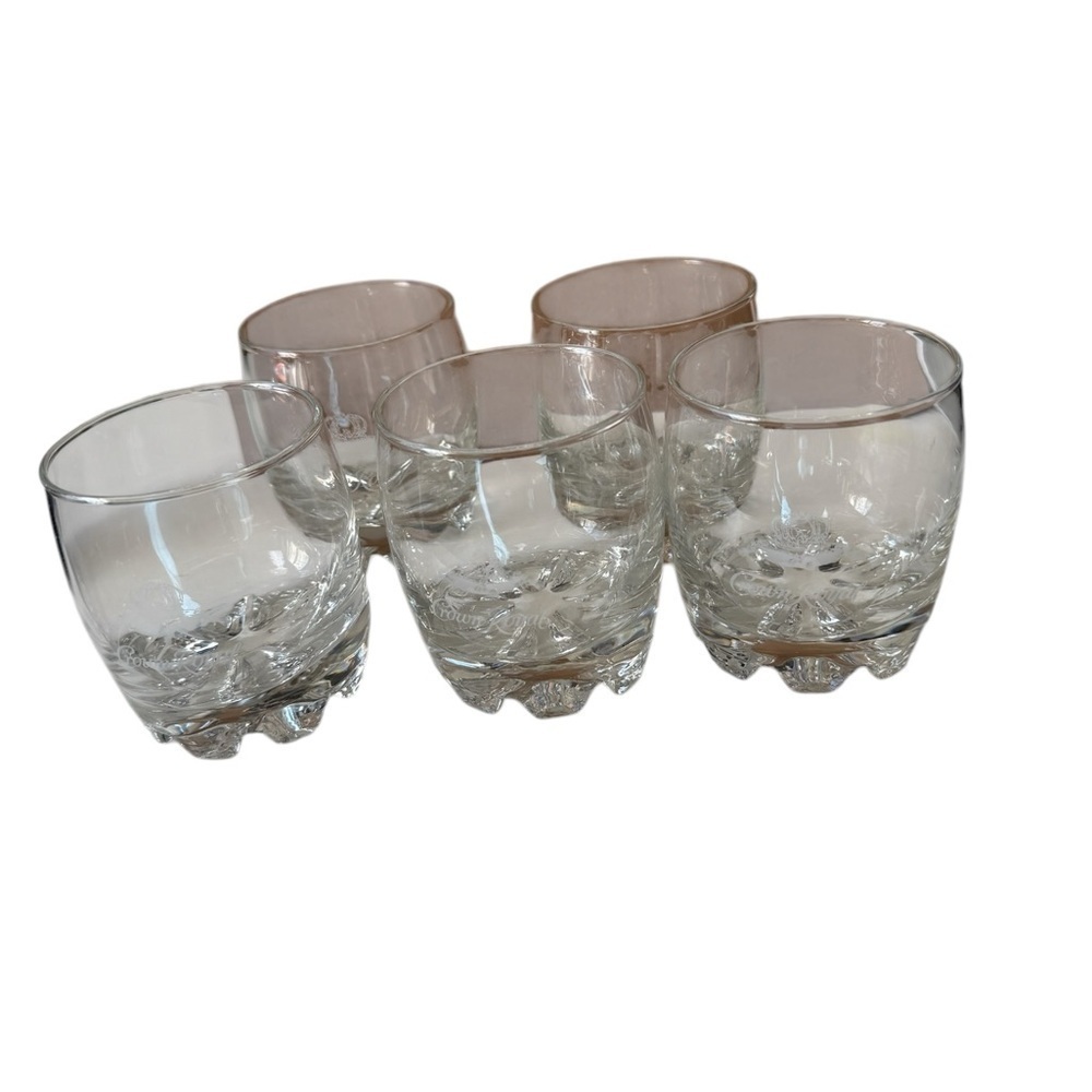 Crown Royal Whiskey Cocktail Rocks Glasses With Crown on pillow Set of 5 Etched
